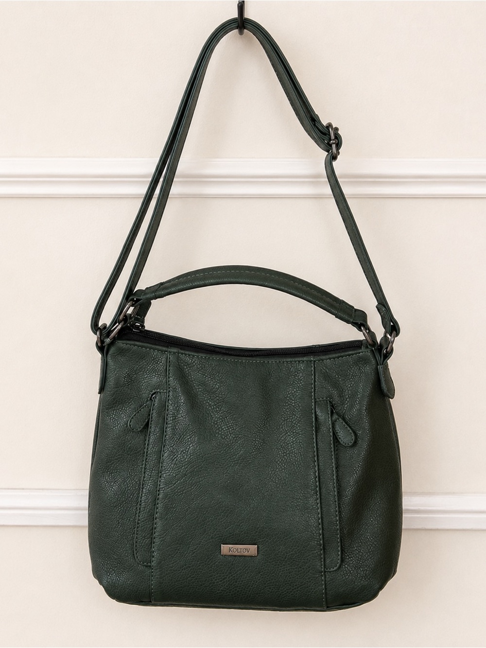 Koltov Dark Green Faux Leather Crossbody Shoulder Bag